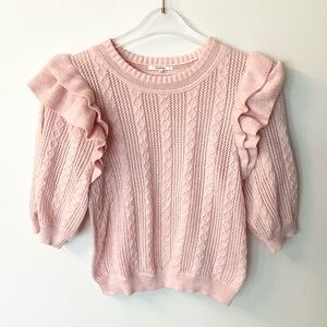 Revolve Tularosa Short Sleeve Ruffle Shoulder Textured Knit Sweater - Pink - S
